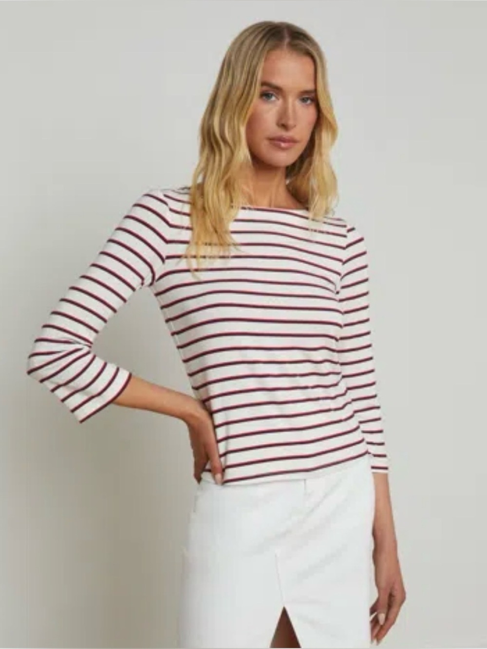 L’agence Striped Boatneck 3/4 Sleeve Top